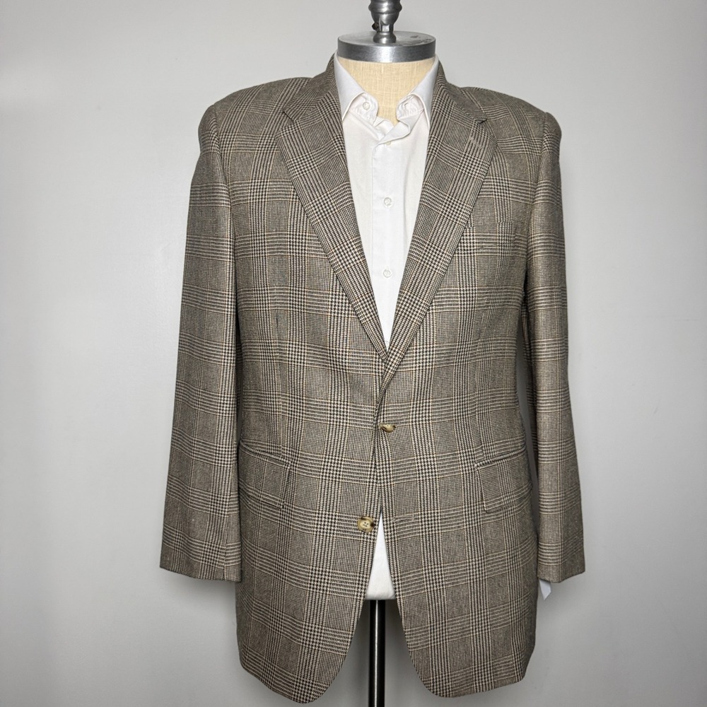 Chaps Ralph Lauren Mens Plaid Wool Silk Blend Sport Coat Blazer Jacket 43T